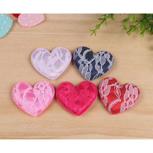 50 Large Padded Satin Lace Heart 2"-5 Colors