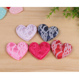 50 Large Padded Satin Lace Heart 2"-5 Colors