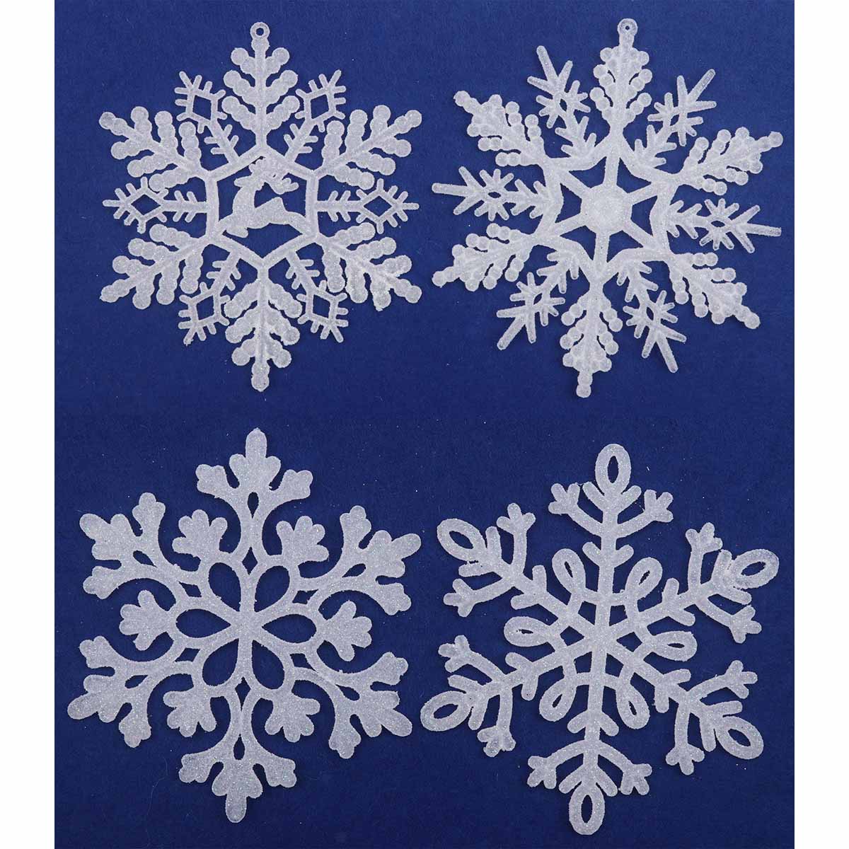 32pcs 4" Glitter Snowflake Ornament - White