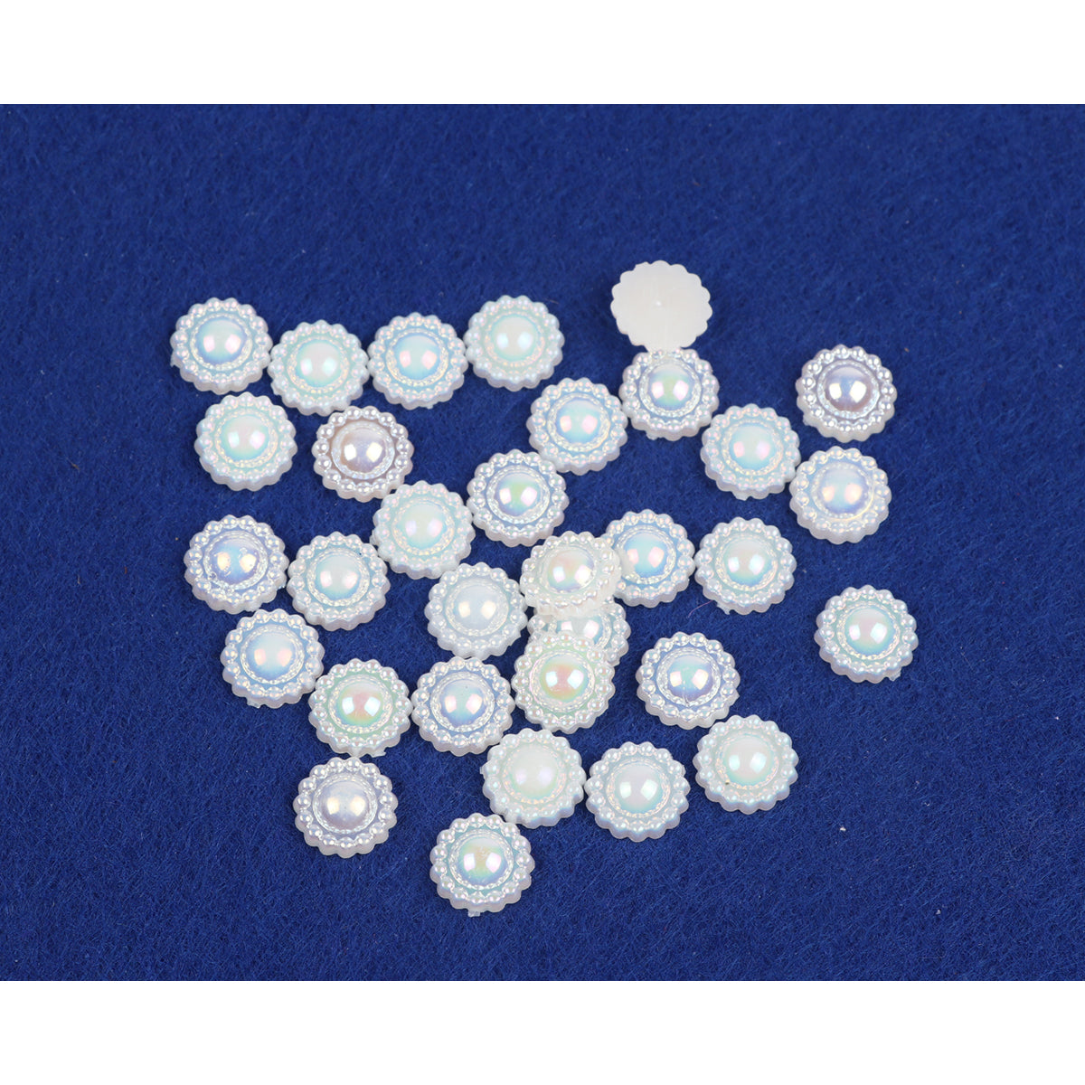 200Pcs Plastic Flower Pearl Flatback 9mm-Shinny White
