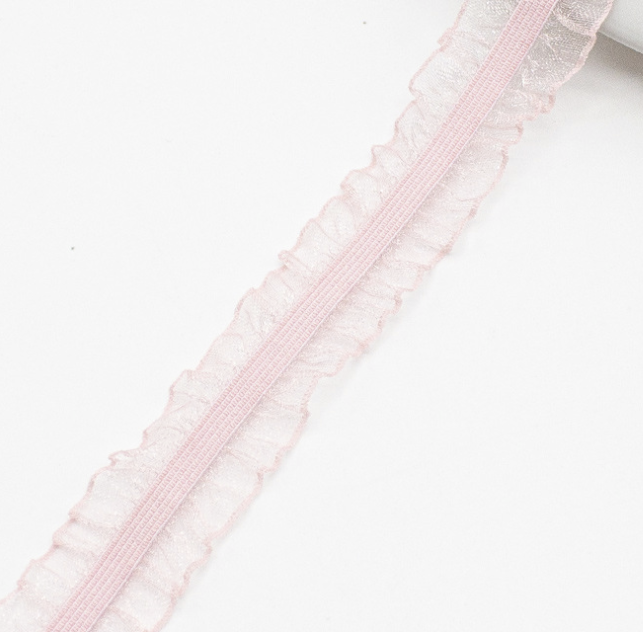 10 Yards 1" Organza Elastic Lace Trim,Pink