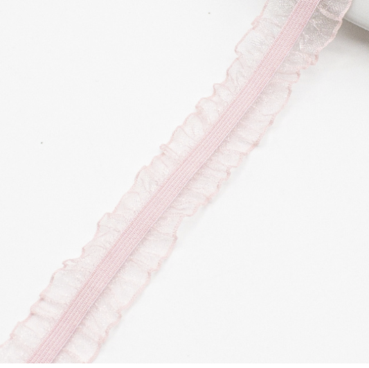 10 Yards 1" Organza Elastic Lace Trim,Pink