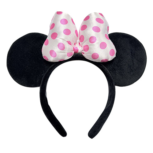 Handmade Mouse Ears Headband Polka Dots Bow-White with Pink dots