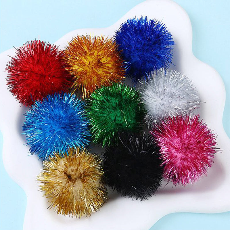 30 Glitter Tinsel Pom Poms（Inner Pom: 1.5" )- U Pick