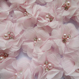 20 Chiffon Silk Flower Fabric Flower Rhinestone Pearl 2