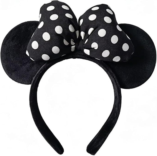 Handmade Mouse Ears Headband Polka Dots Bow-Black Dots