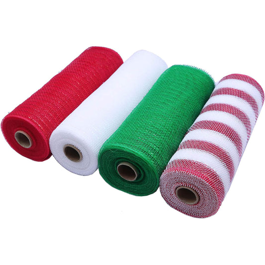 Metallic Poly Mesh Ribbon 10" for Christmas Decoration-4 Pack