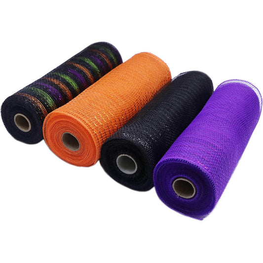 Metallic Poly Mesh Ribbon 10" for Halloween Decoration-4 Pack
