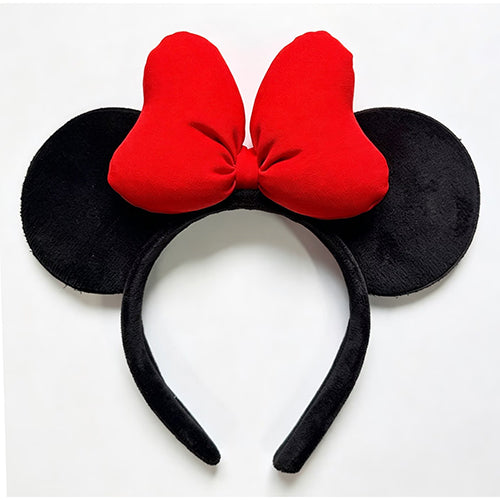 Handmade Mouse Ears Headband Polka Dots Bow-Solid Red