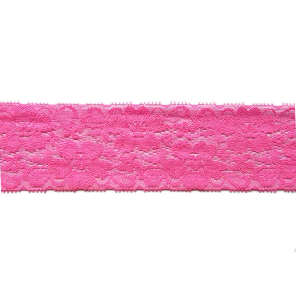 20y Elastic Lace Trim Ribbon 2″-Neon Pink