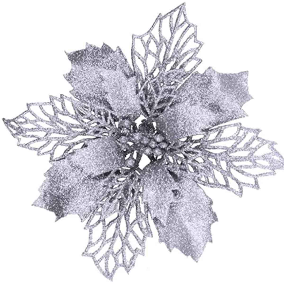 12pcs Glitter Poinsettia Flowers 6“-U PICK