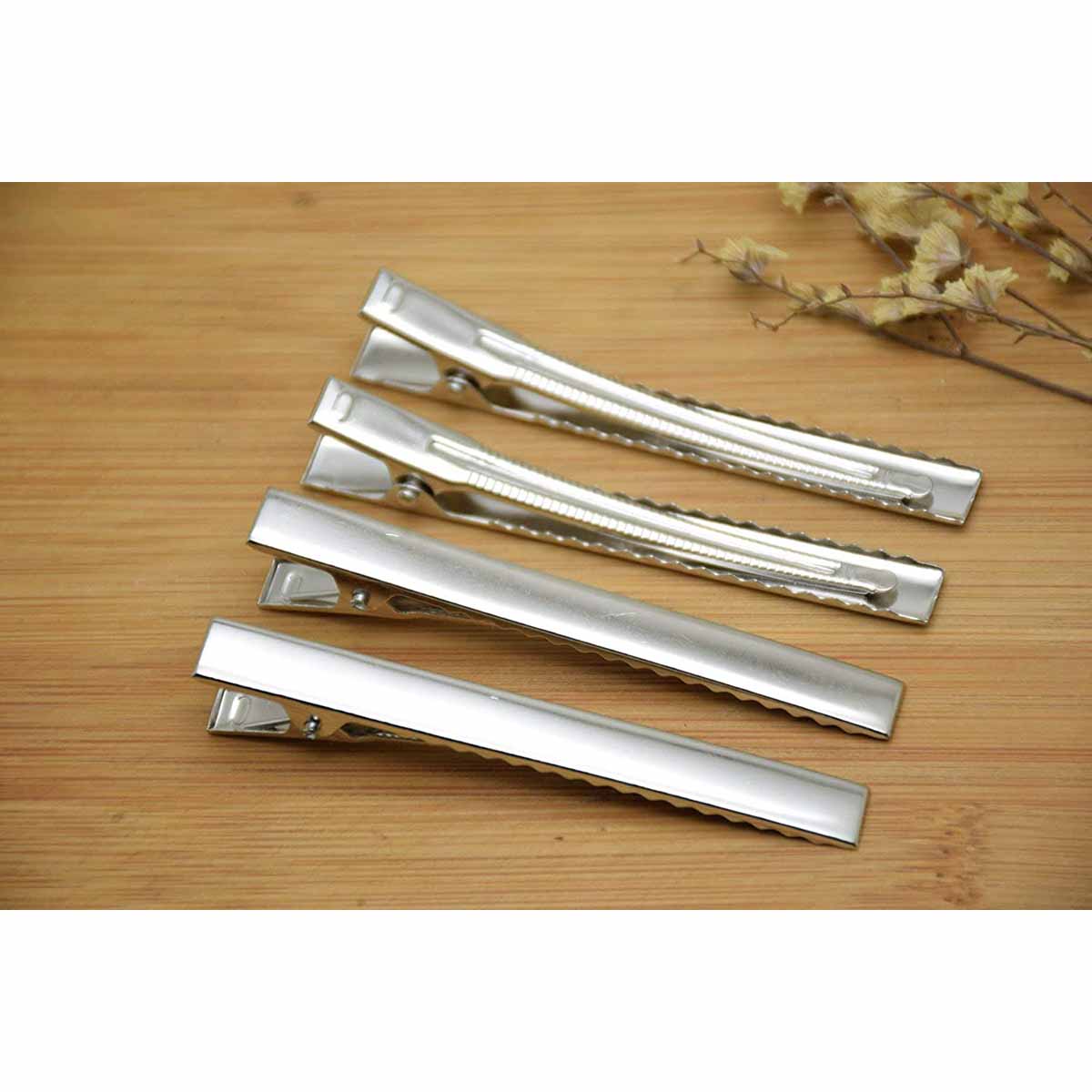 100 rectangle alligator hair clips 45mm-Silver