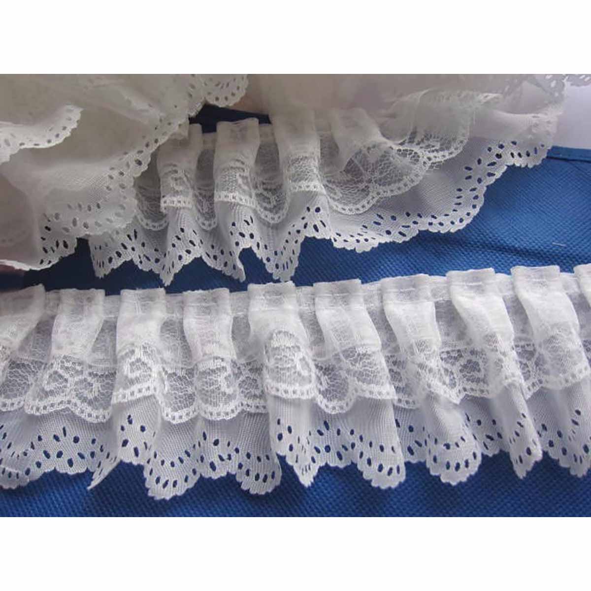 4.5Yards Pearl Beaded Rhinestone Lace Trims Sew On White Mesh Pleated  Ruffle Ribbon For Clothes Wedding Dress Belt Accessories