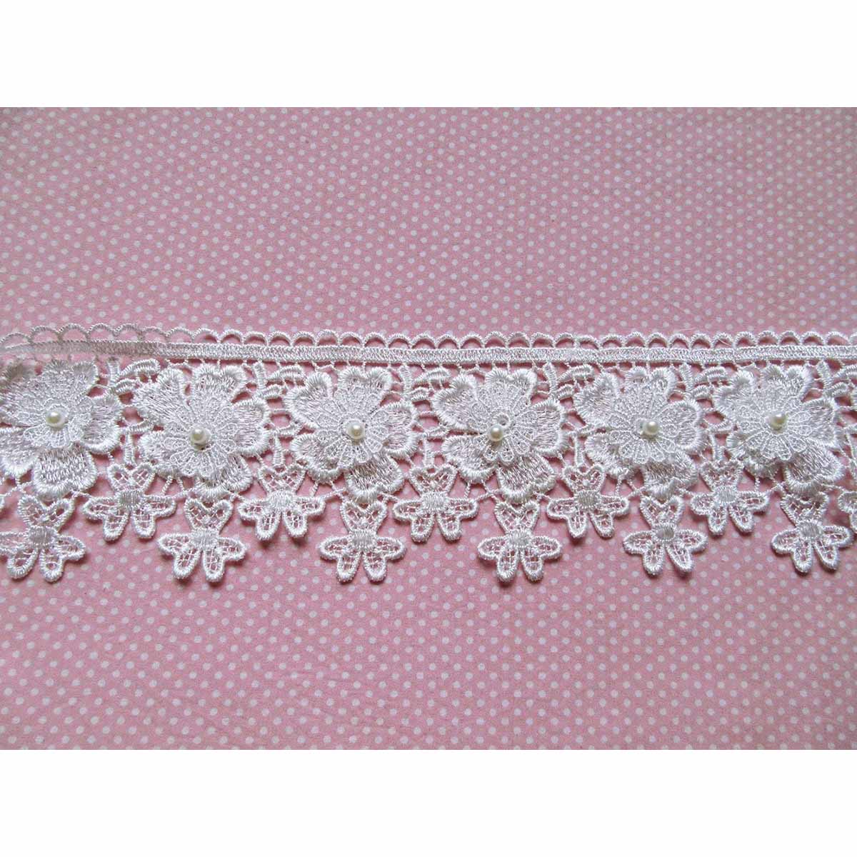 2 Yards Two-layer Flower Lace Trim 3.5″ Wide-White