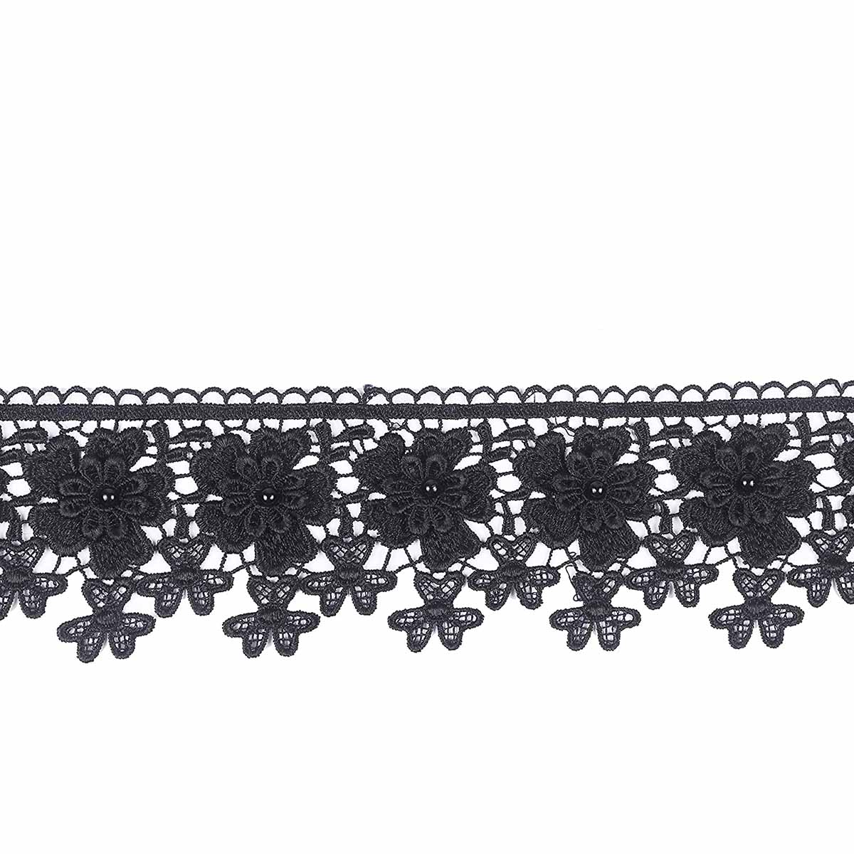 2 Yards Two-layer Flower Lace Trim 3.5″ Wide-Black