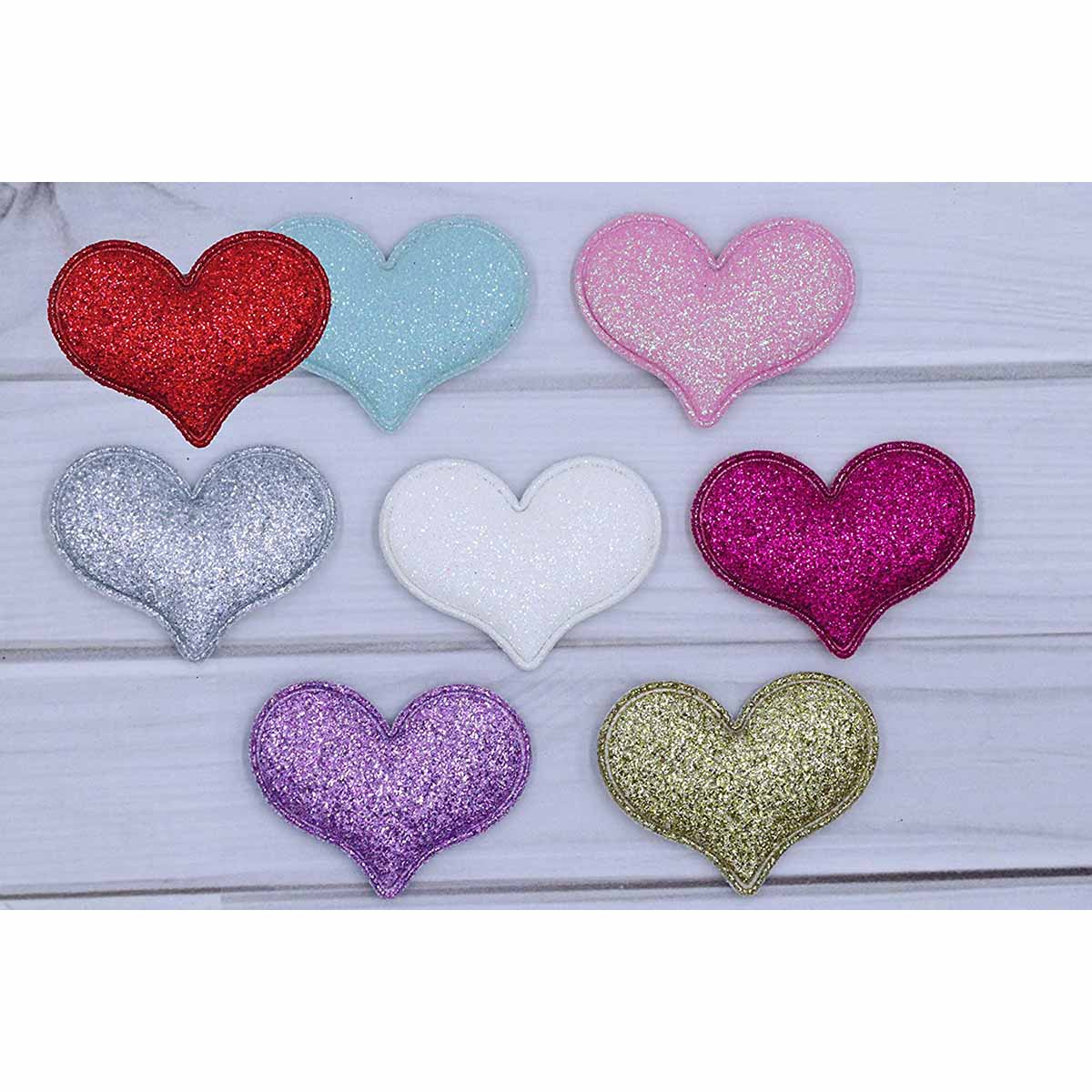 80 Padded Glitter Heart 1.5″-8 Colors