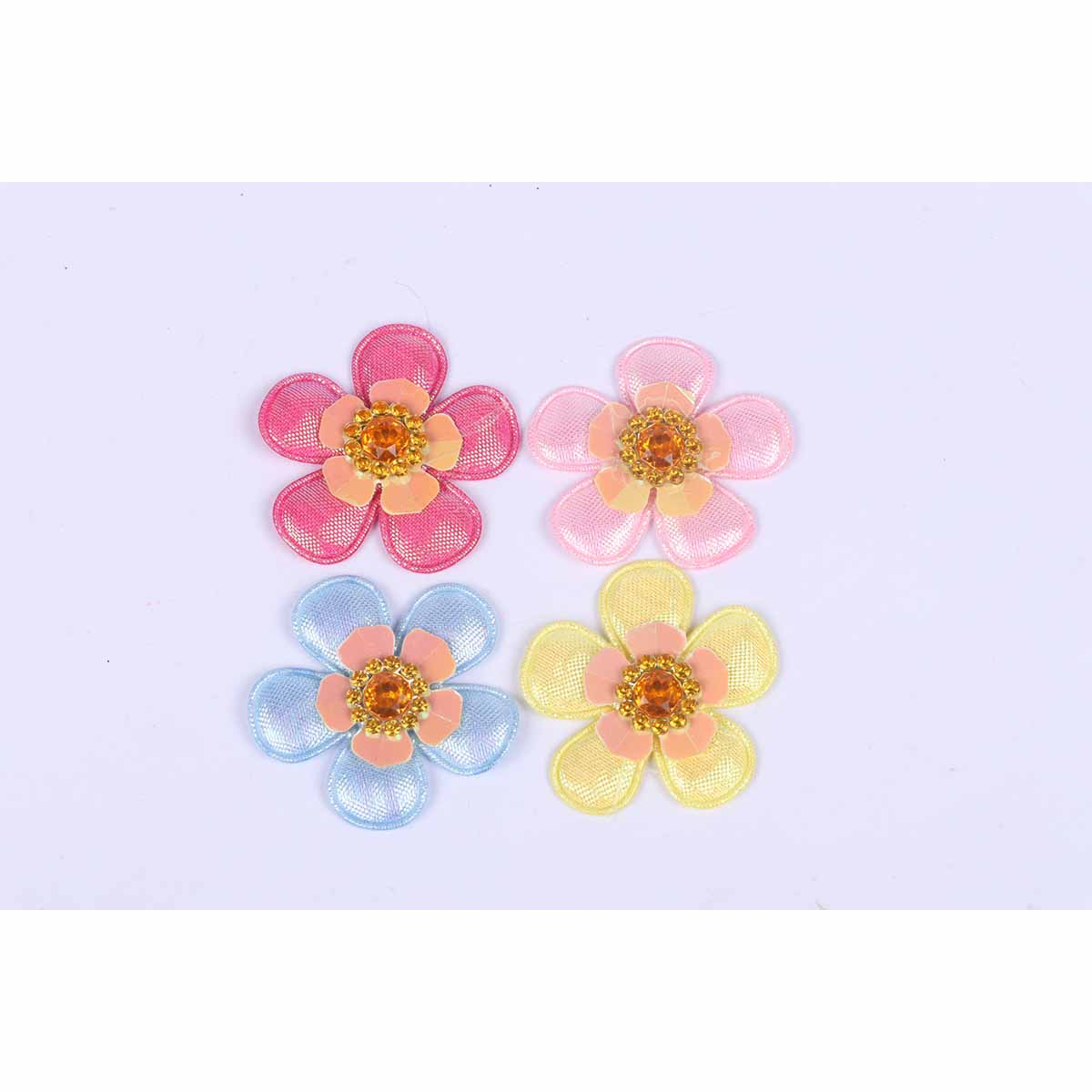 40 Padded Shinny Flower w/Sequin 1.5″-4 Colors