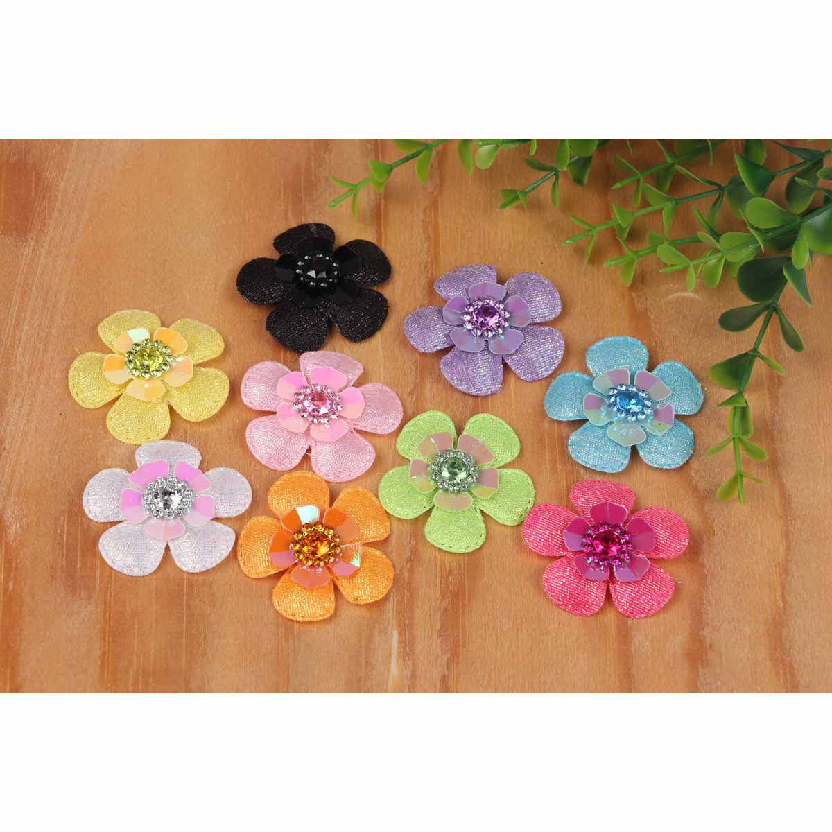45 Padded Flower w/Sequin 1.5″-9 Colors