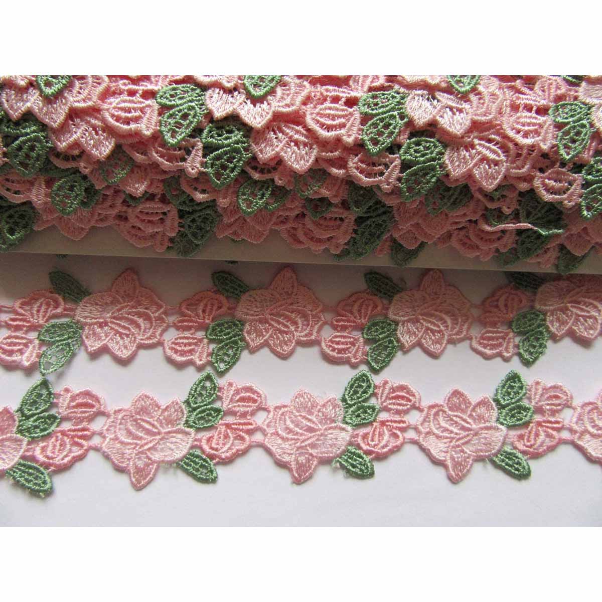 5 Yards Rose Flower Lace Edge Trim,Width:1 3/8″-Baby Pink