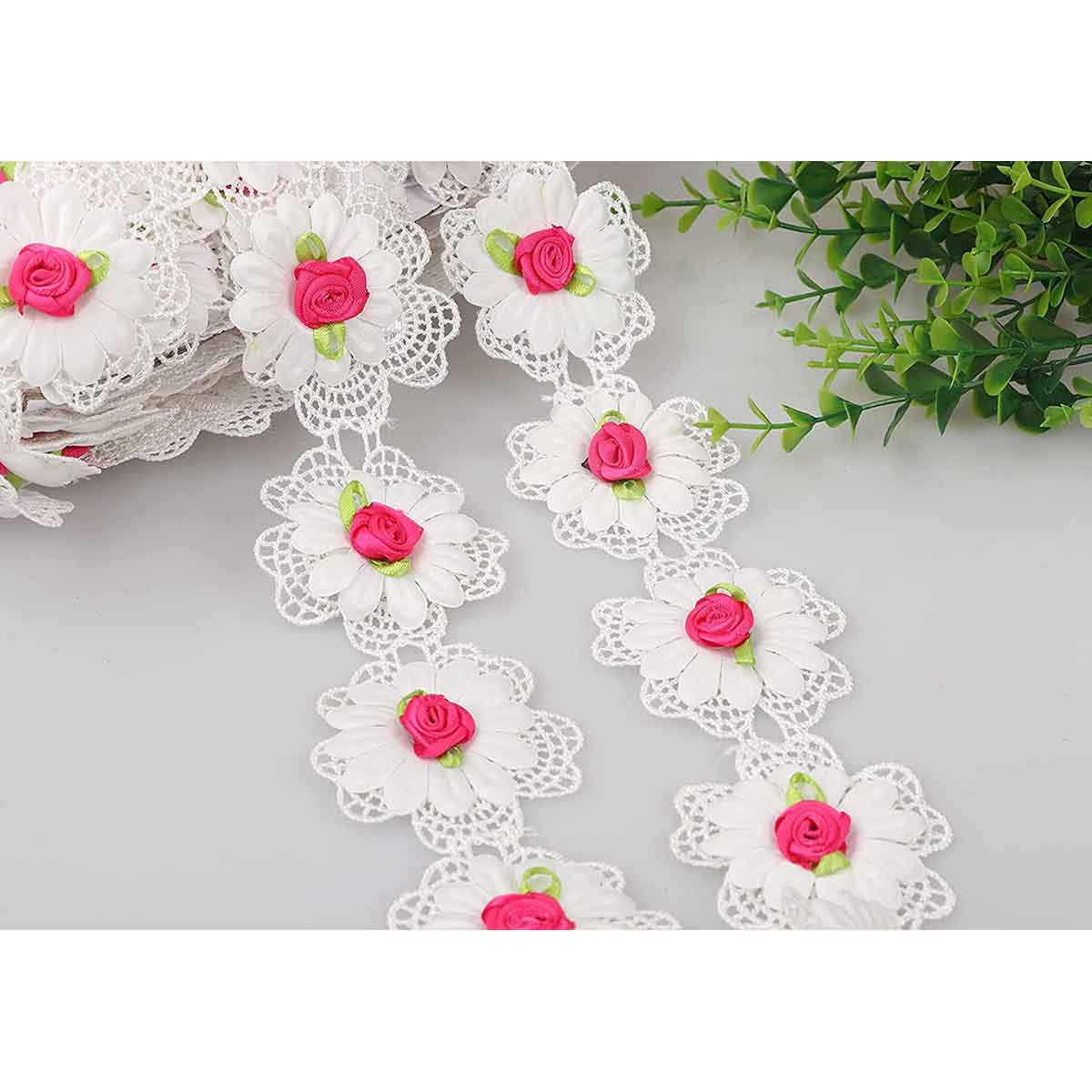 2y Flower Lace Edge 2″ Trim Ribbon with Rose