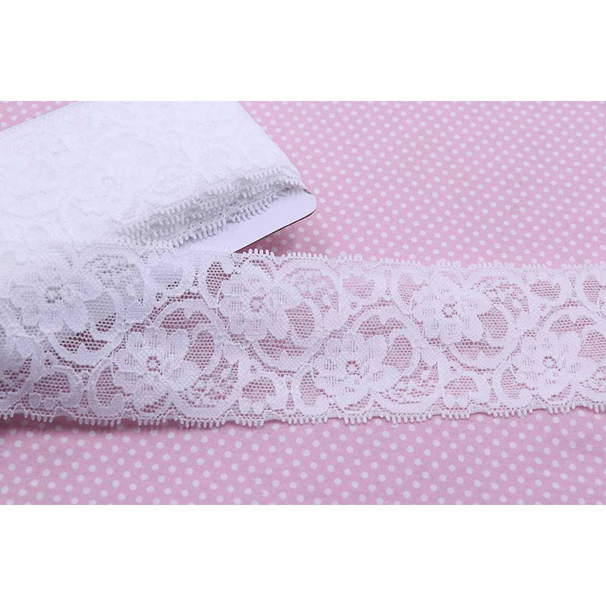 10 Yards Stretch Floral Lace Trim Ribbon 2.25″-Off White