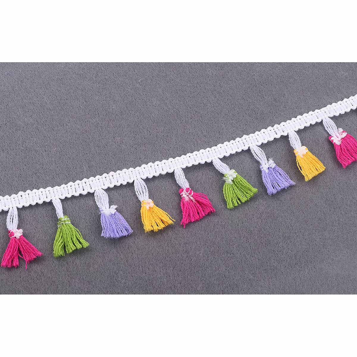 6 Yards Tassel Trim Cotton Fabric Ribbon Fringe-Colorful