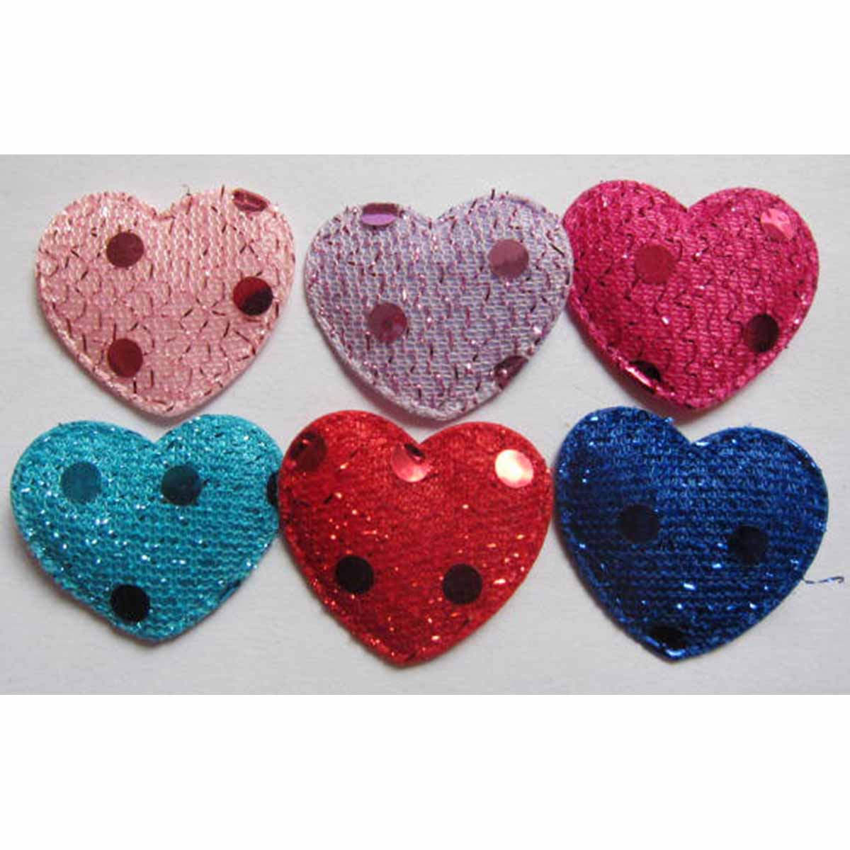 120 Padded 1″ Sequin Hearts -6 Colors