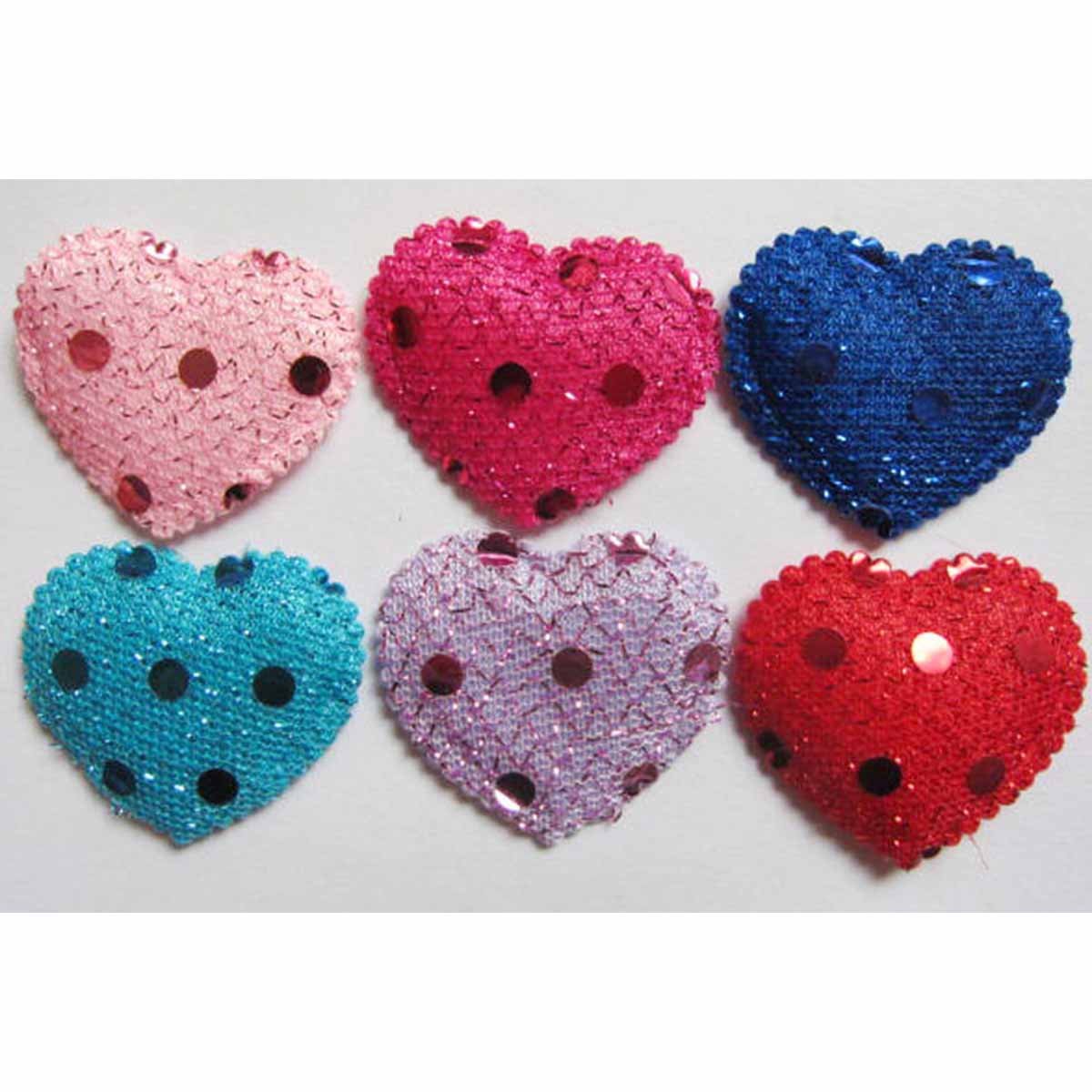 120 Padded Sequin Hearts 1 1/4″-6 Colors