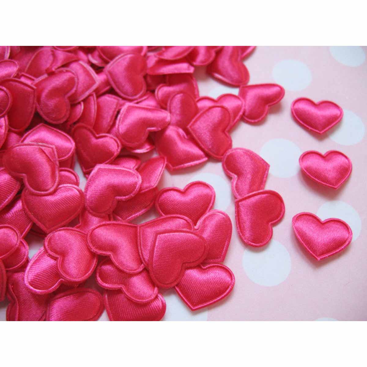 200 Mini Satin Heart 0.75″ -Hot Pink