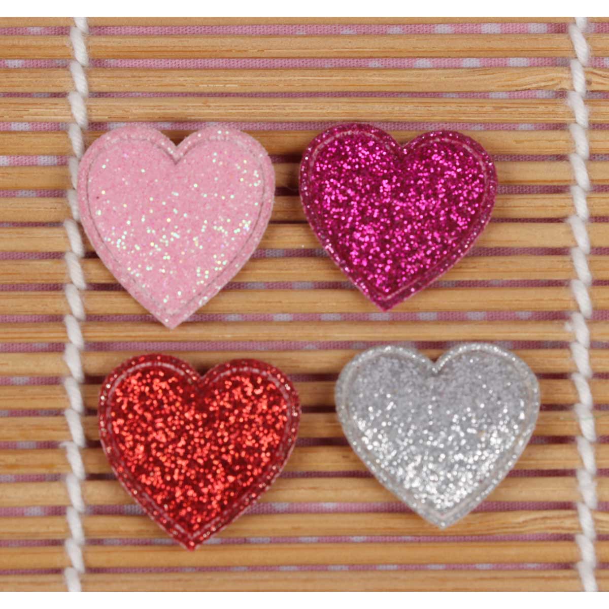 100 Glitter Heart Padded Appliques/hair 2CM-4 Colors