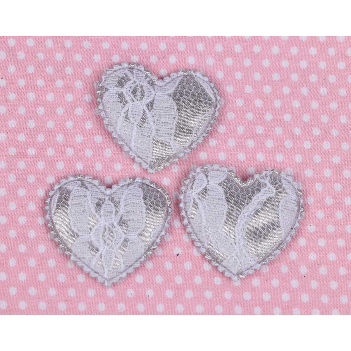 50 Padded Lace Heart Appliques 1.5″-Grey
