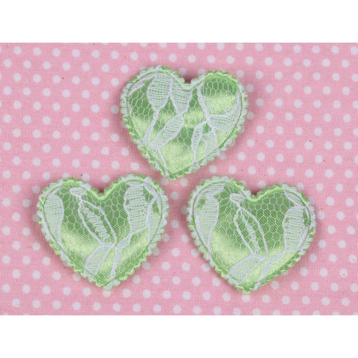 50 Padded Lace Heart Appliques 1.5″-Lime