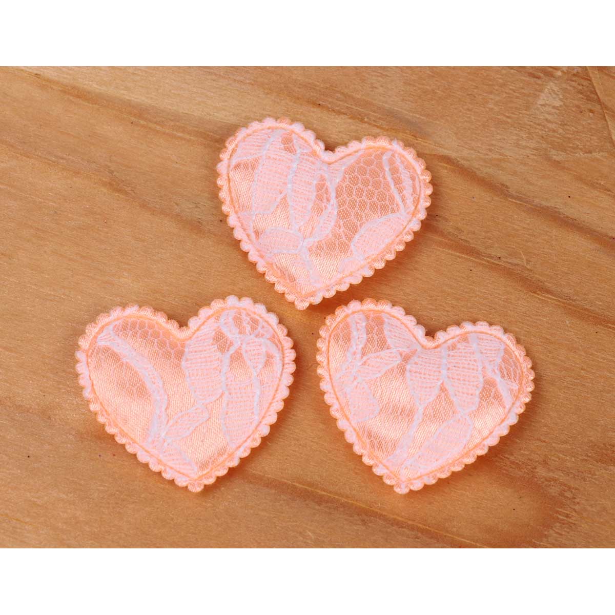 50 Padded Lace Heart Appliques 1.5″-Peach