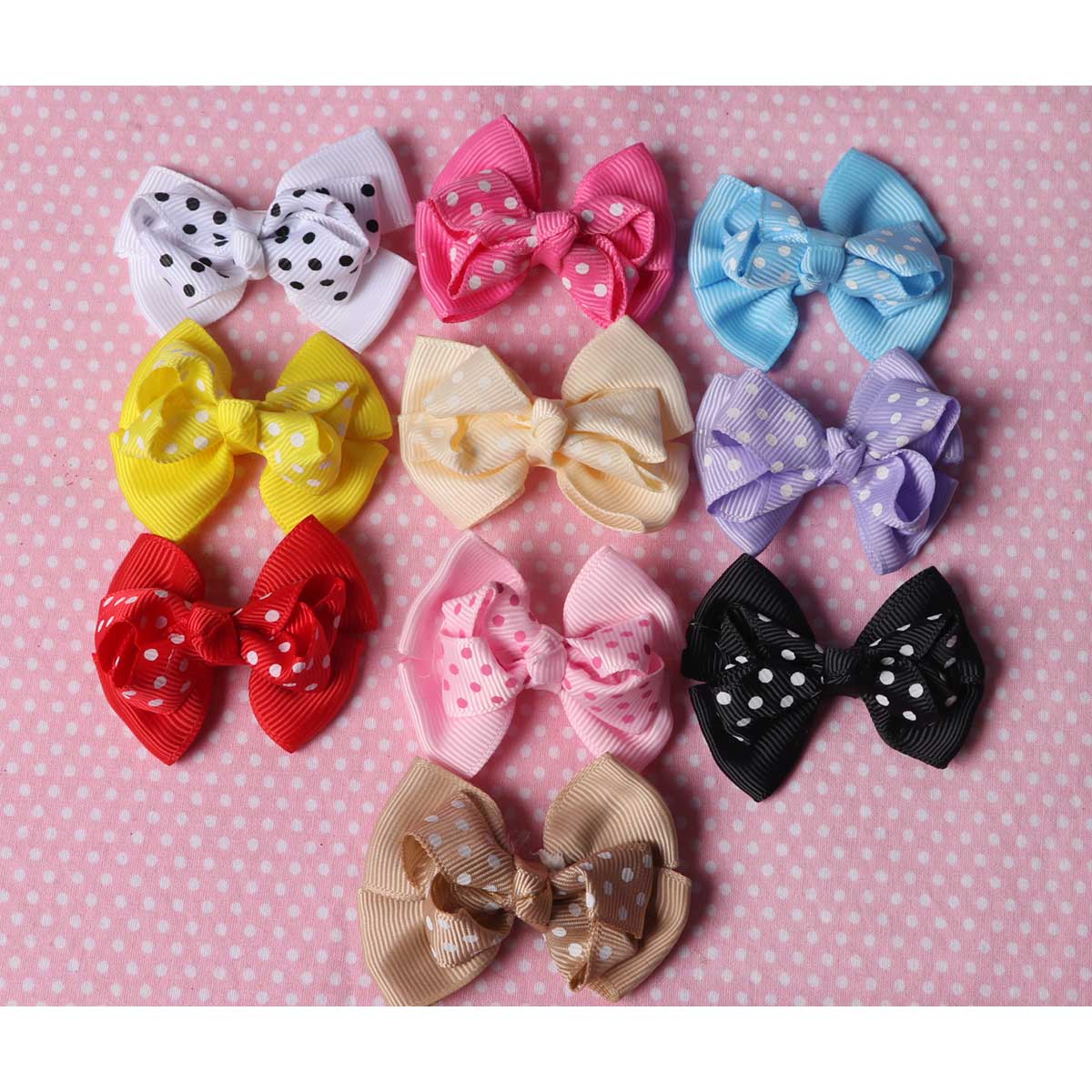 20 two layer Grosgrain Dots Bow 2″-10 colors