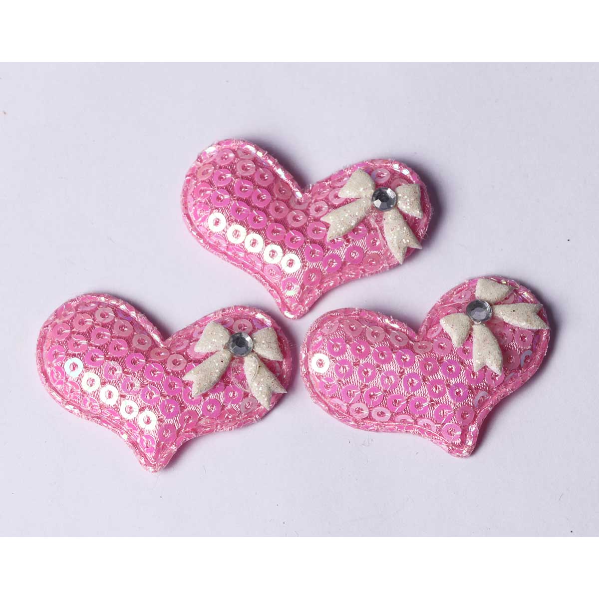 40pcs Padded Sequin Heart w/bow 1.5″-Pink