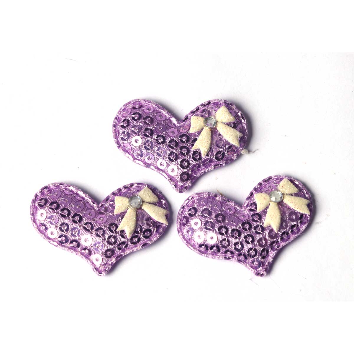 40pcs Padded Sequin Heart w/bow 1.5″-Purple
