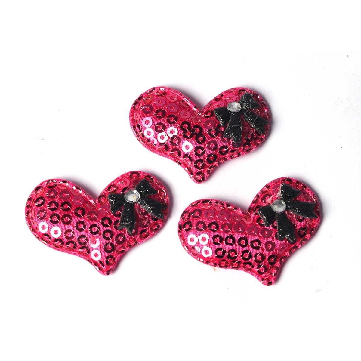 40pcs Padded Sequin Heart w/bow 1.5″-Hot Pink