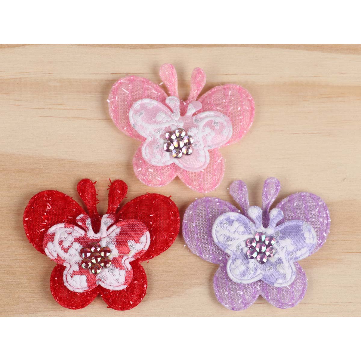 30 Padded Butterfly w/bead Flower 2.25″ -3 Colors