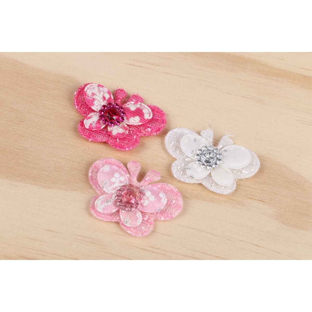 45 Padded Butterfly w/bead Flower 1.5″ -3 Colors