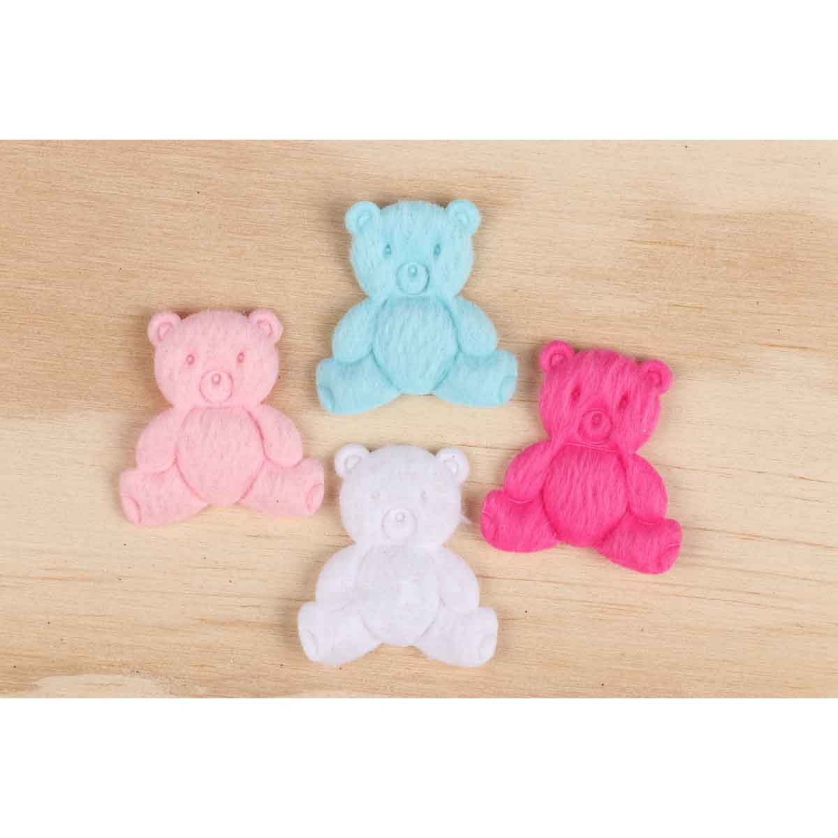 80 Padded Furry Felt Teddy Bears 1.25″- 4 Colors