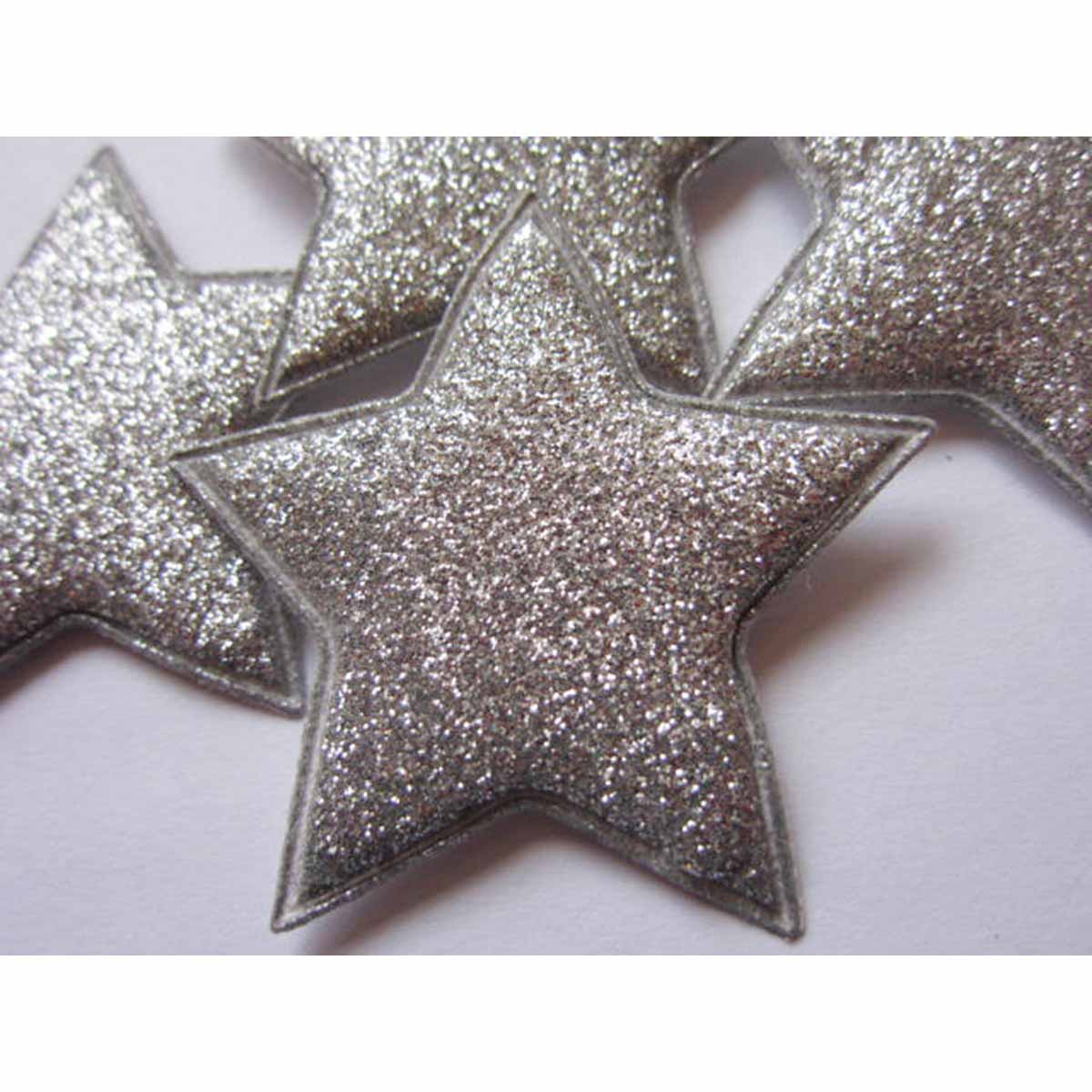 30 Large Glitter Star 2 1/8″ -Silver