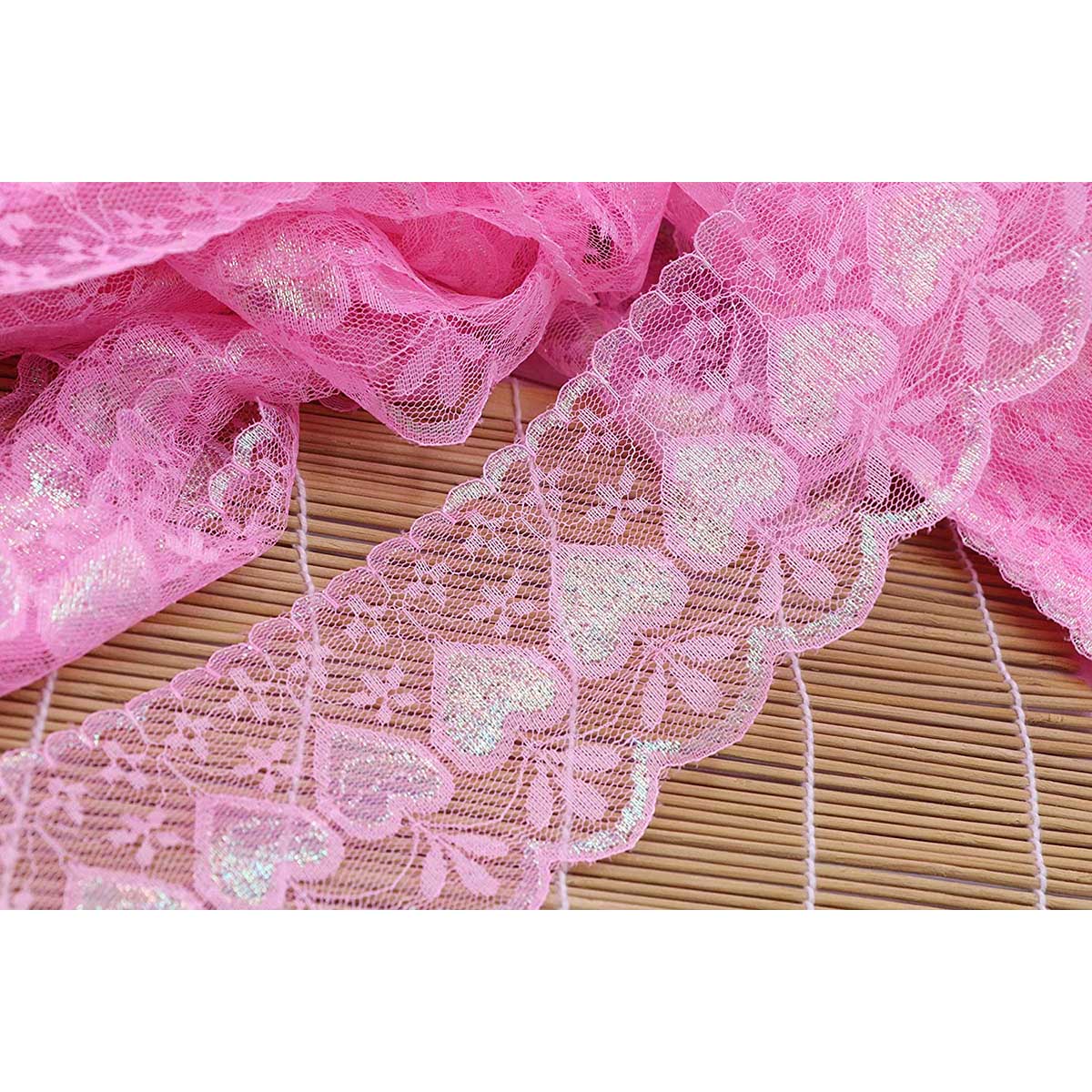10 Yards Heart Lace Edge Trim 3.25″-Pink