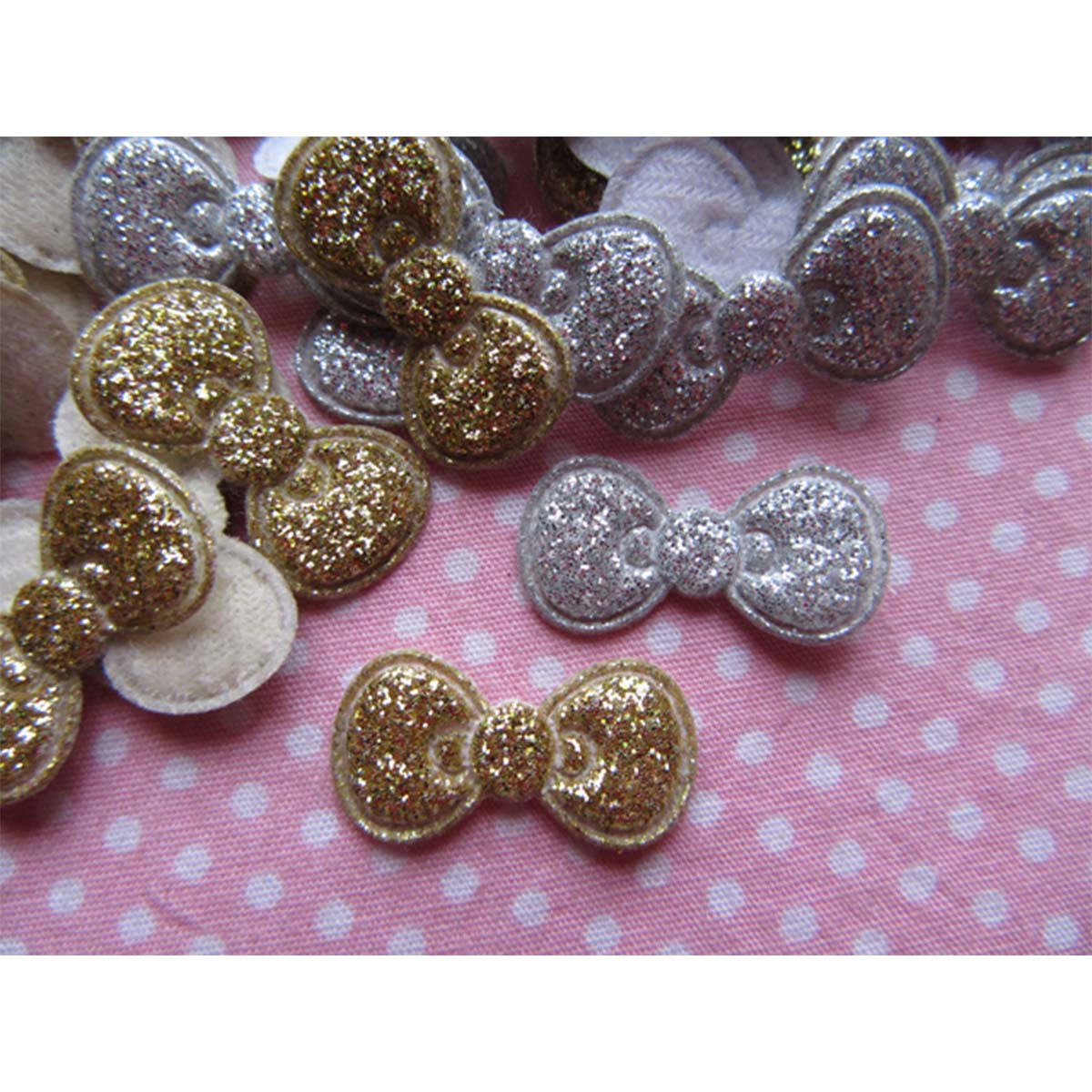 200pcs Sparkly Glitter Bow 7/8″-Gold/Silver