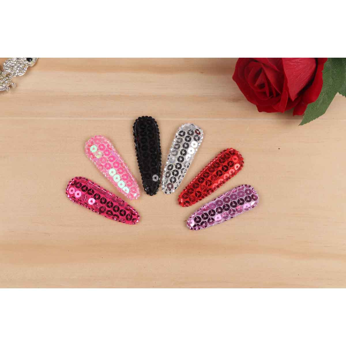 60 Padded Sequin Hair Clip Covers 55mm-6 Colors