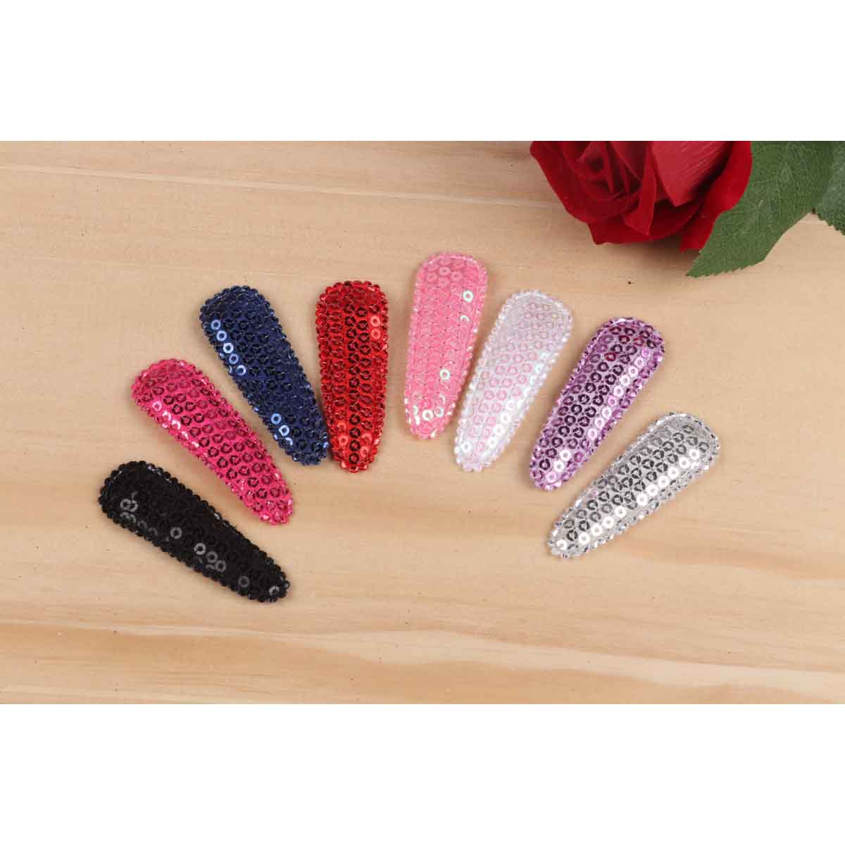 80 Padded Sequin Hair Clip Covers 55mm-8 Colors