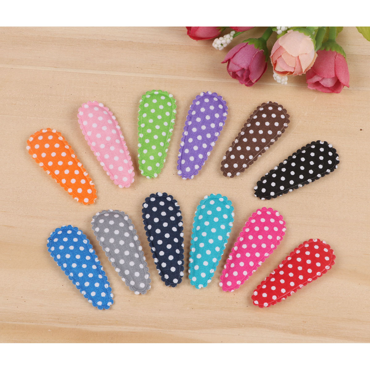 120 Padded Hair Clip Covers Dots 45mm- 12 Colors
