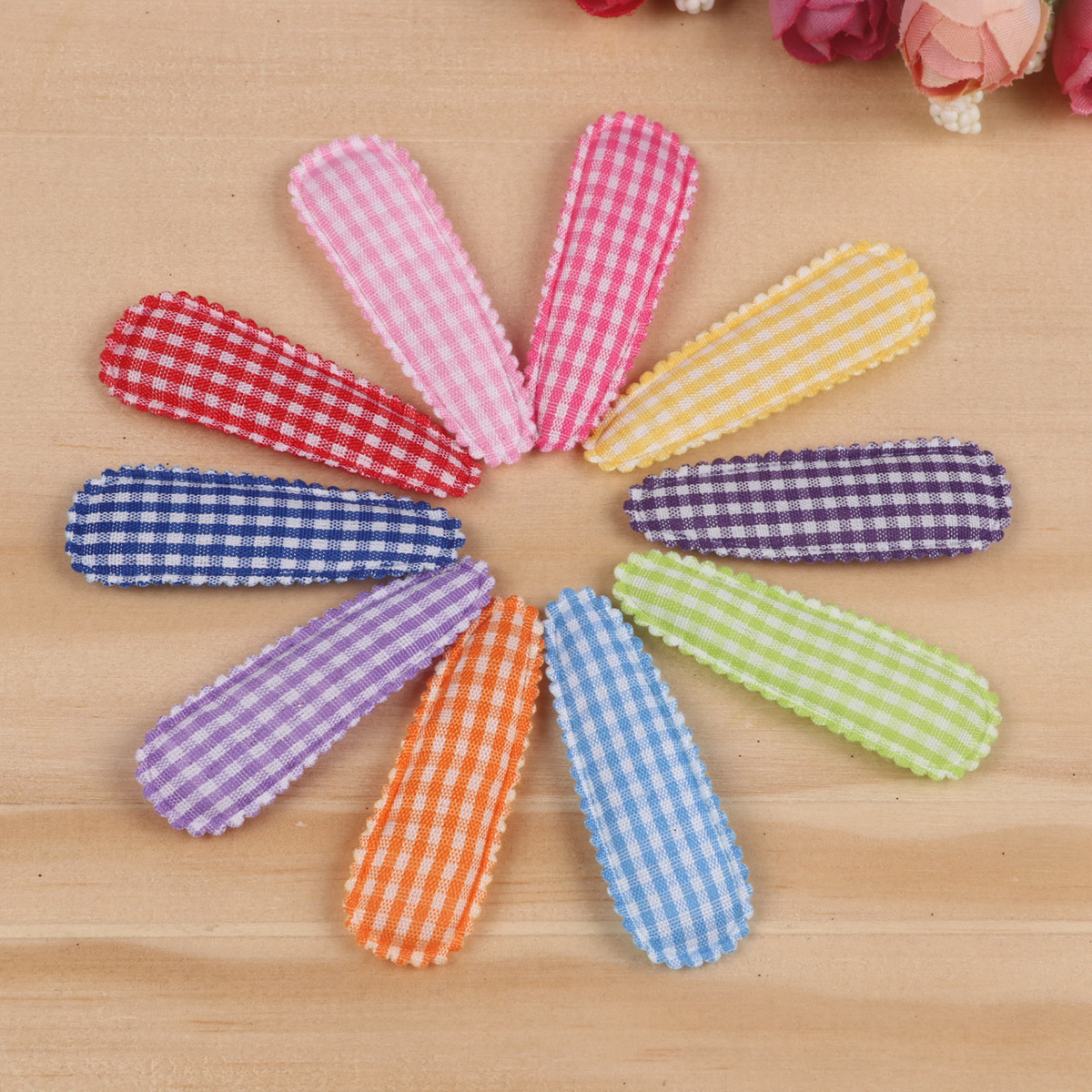 100 Padded Gingham Hair Clip Covers 55mm-10 Colors
