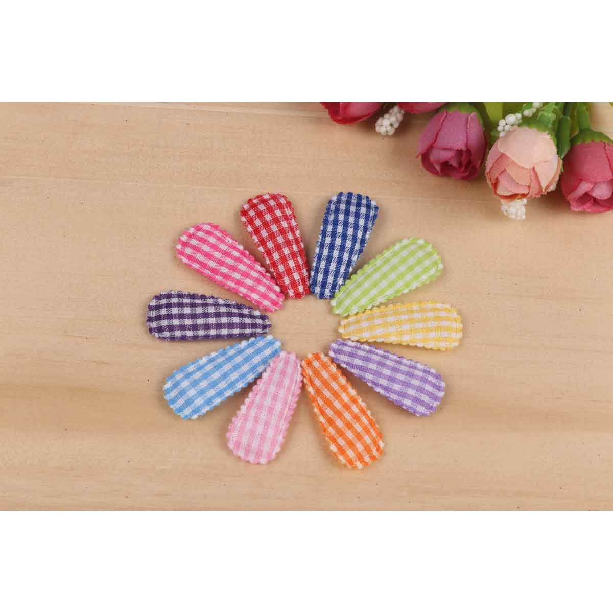 100 Padded Gingham Hair Clip Covers 35mm-10 Colors