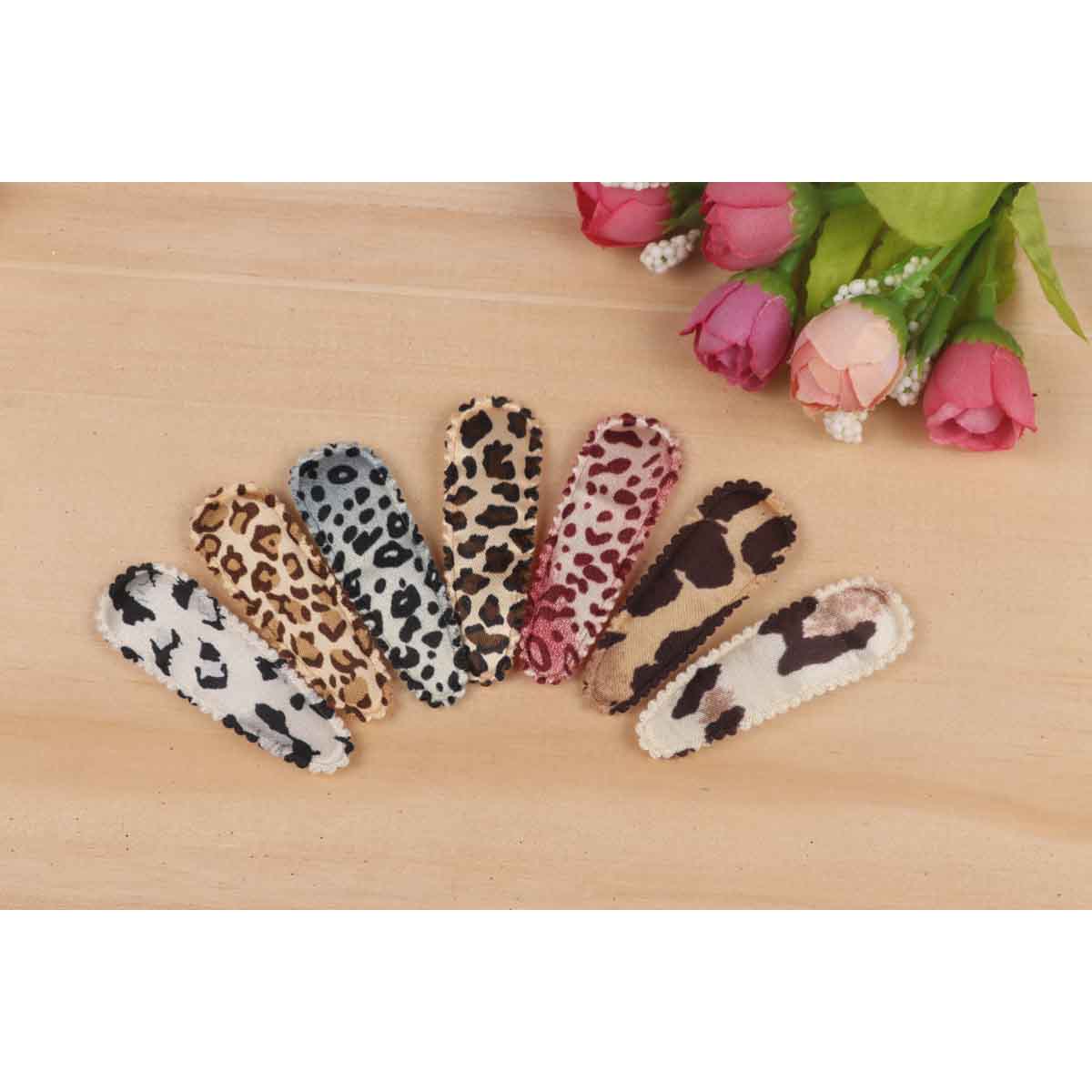 70Pcs Satin Leopard Hair Clip Covers 55mm-7 Colors