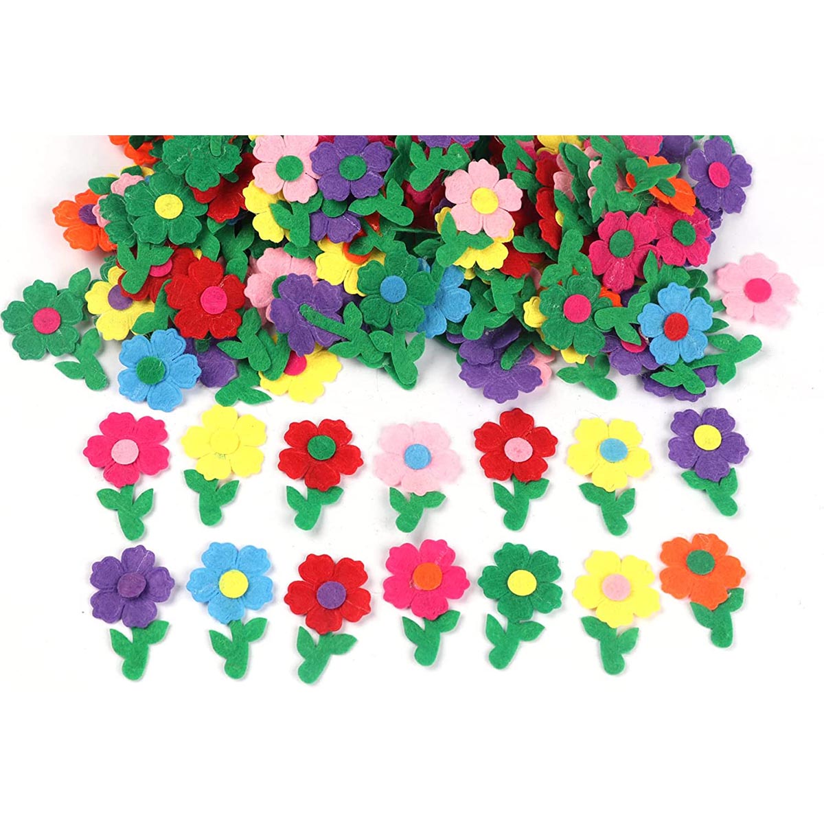100pcs Felt Flower Fabric Flower W/Leaf ,1 Inch Mix Color